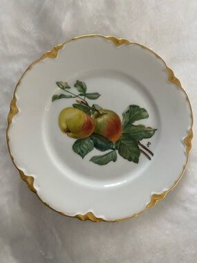 BAVARIA Porcelain Apple Motif Dinner Plate with 22 Karat Gold Rim.